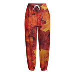 Autumn Maple Leaf Print Fleece Lined Knit Pants