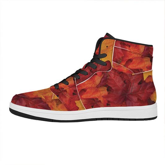Autumn Maple Leaf Print High Top Leather Sneakers