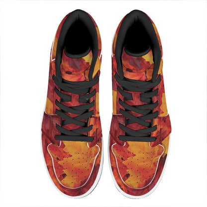 Autumn Maple Leaf Print High Top Leather Sneakers