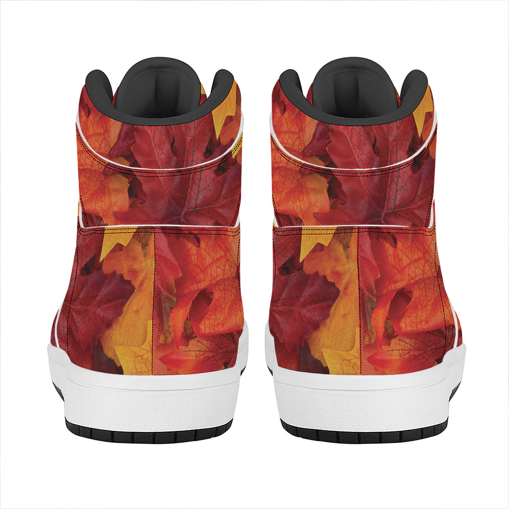 Autumn Maple Leaf Print High Top Leather Sneakers
