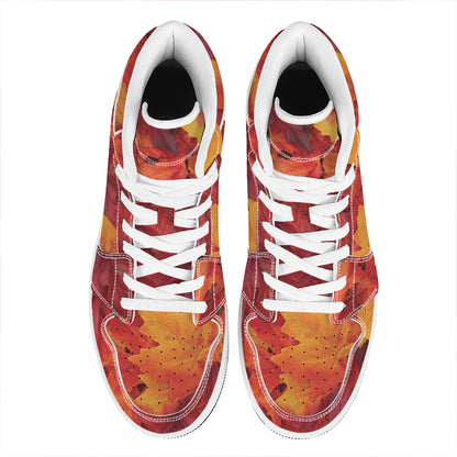Autumn Maple Leaf Print High Top Leather Sneakers