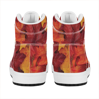 Autumn Maple Leaf Print High Top Leather Sneakers