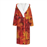 Autumn Maple Leaf Print Hooded Bathrobe