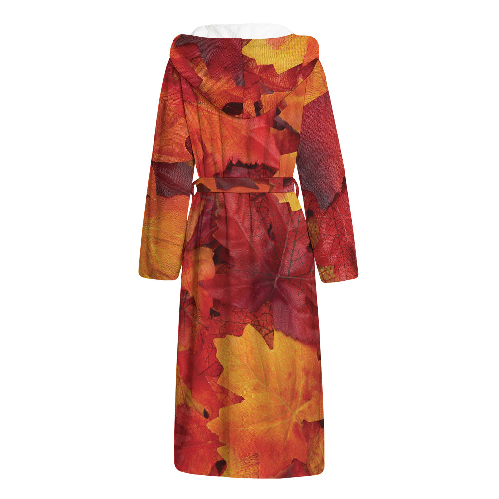 Autumn Maple Leaf Print Hooded Bathrobe