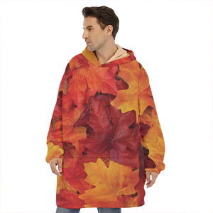 Autumn Maple Leaf Print Hoodie Blanket