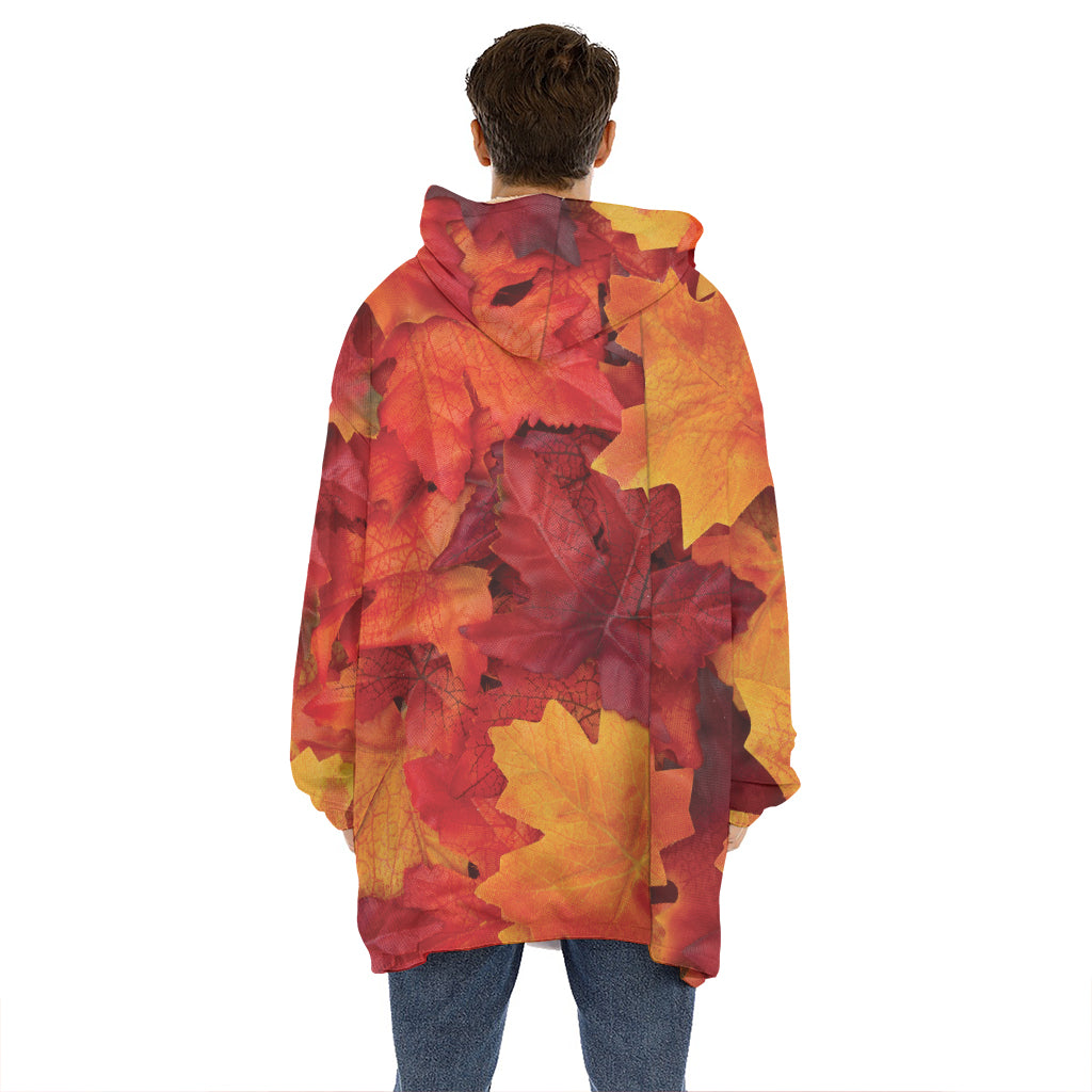 Autumn Maple Leaf Print Hoodie Blanket