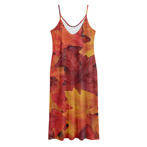 Autumn Maple Leaf Print Jersey Midi Cami Dress