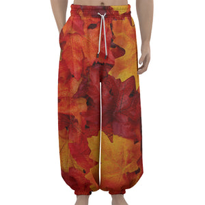 Autumn Maple Leaf Print Lantern Pants