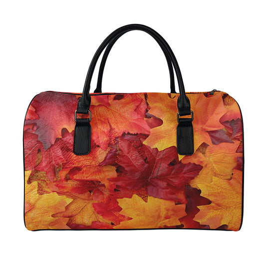 Autumn Maple Leaf Print Leather Duffle Bag