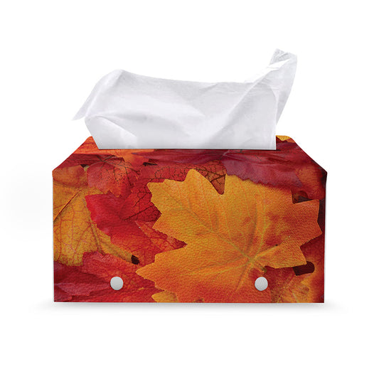Autumn Maple Leaf Print Leather Tissue Box Cover