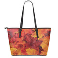 Autumn Maple Leaf Print Leather Tote Bag With Zipper