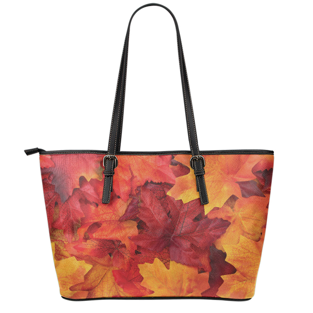 Autumn Maple Leaf Print Leather Tote Bag