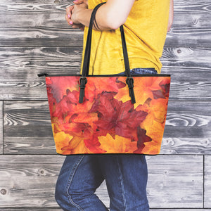 Autumn Maple Leaf Print Leather Tote Bag