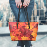 Autumn Maple Leaf Print Leather Tote Bag