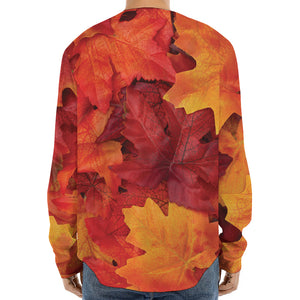 Autumn Maple Leaf Print Long Sleeve Baseball Jersey