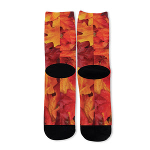 Autumn Maple Leaf Print Long Socks