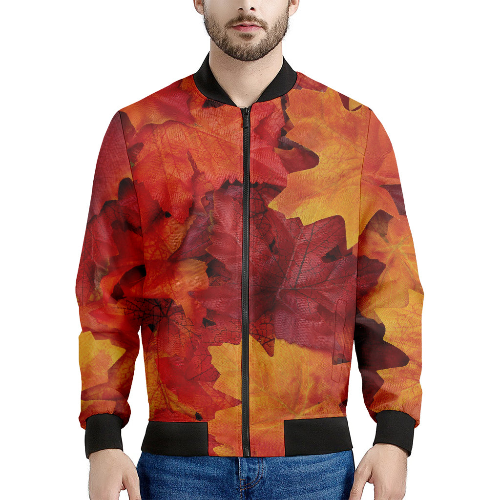 Autumn Maple Leaf Print Men's Bomber Jacket