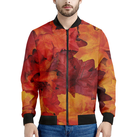 Autumn Maple Leaf Print Men's Bomber Jacket
