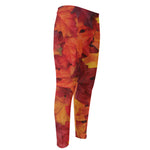 Autumn Maple Leaf Print Men's Compression Pants