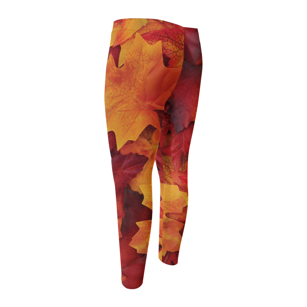 Autumn Maple Leaf Print Men's Compression Pants