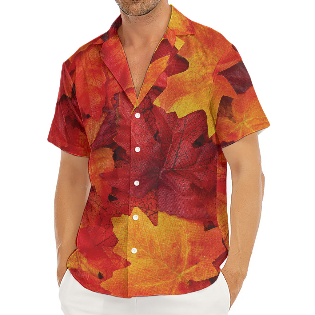 Autumn Maple Leaf Print Men's Deep V-Neck Shirt