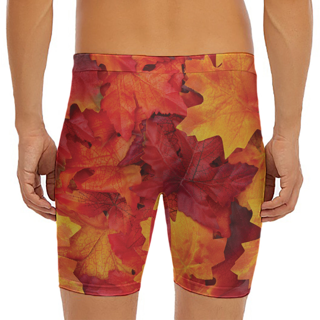 Autumn Maple Leaf Print Men's Long Boxer Briefs