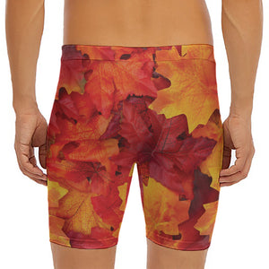 Autumn Maple Leaf Print Men's Long Boxer Briefs