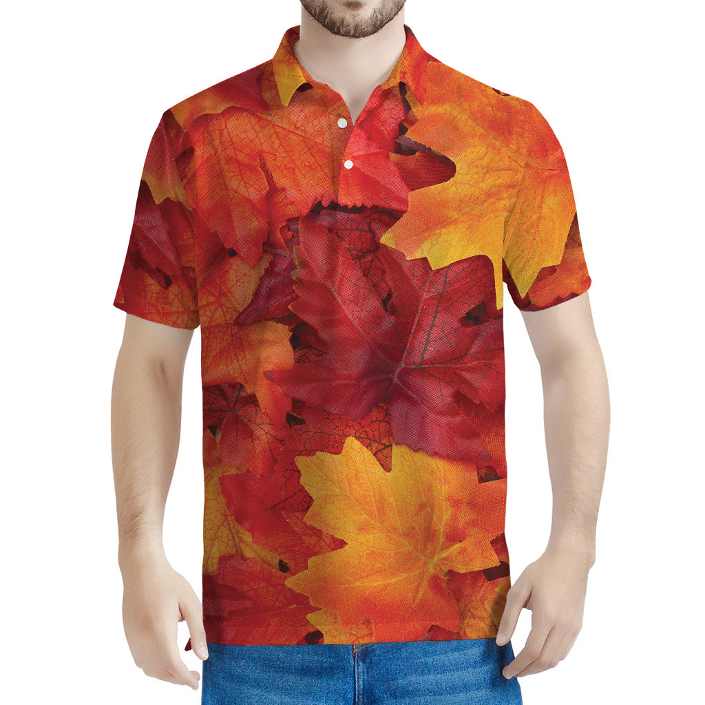 Autumn Maple Leaf Print Men's Polo Shirt