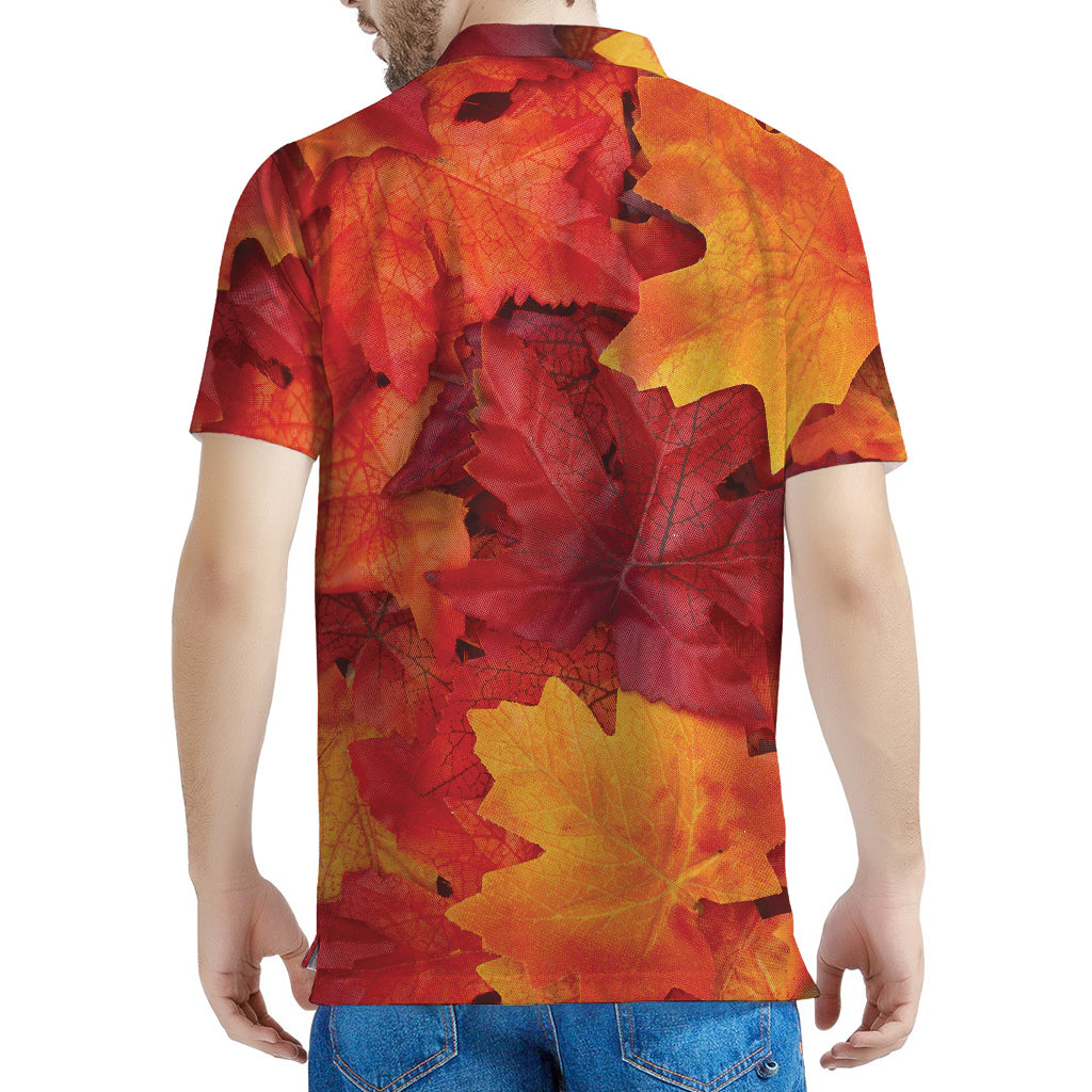 Autumn Maple Leaf Print Men's Polo Shirt