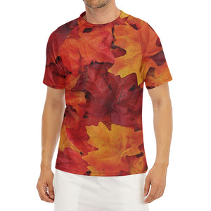 Autumn Maple Leaf Print Men's Short Sleeve Rash Guard