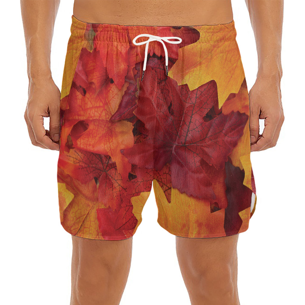 Autumn Maple Leaf Print Men's Split Running Shorts