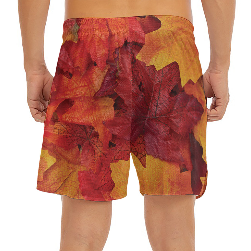 Autumn Maple Leaf Print Men's Split Running Shorts