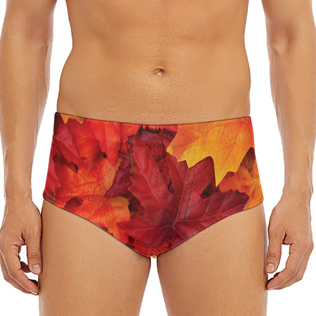 Autumn Maple Leaf Print Men's Triangle Swim Briefs