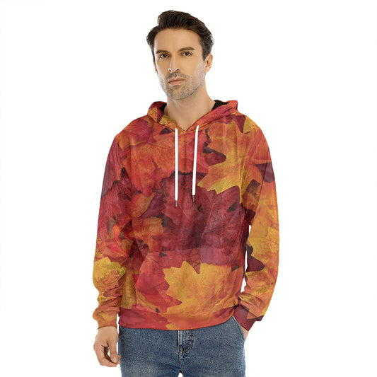 Autumn Maple Leaf Print Men's Velvet Pullover Hoodie