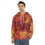 Autumn Maple Leaf Print Men's Velvet Pullover Hoodie