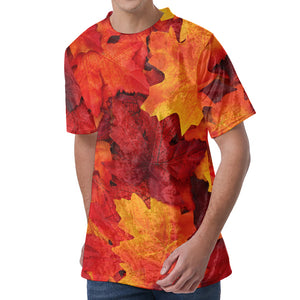 Autumn Maple Leaf Print Men's Velvet T-Shirt