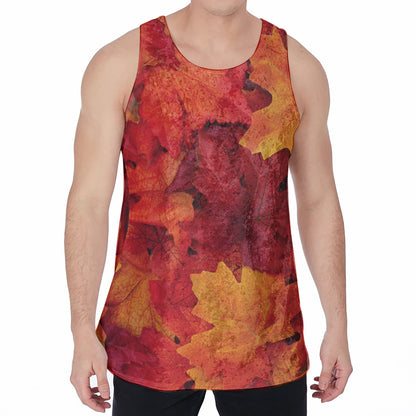 Autumn Maple Leaf Print Men's Velvet Tank Top
