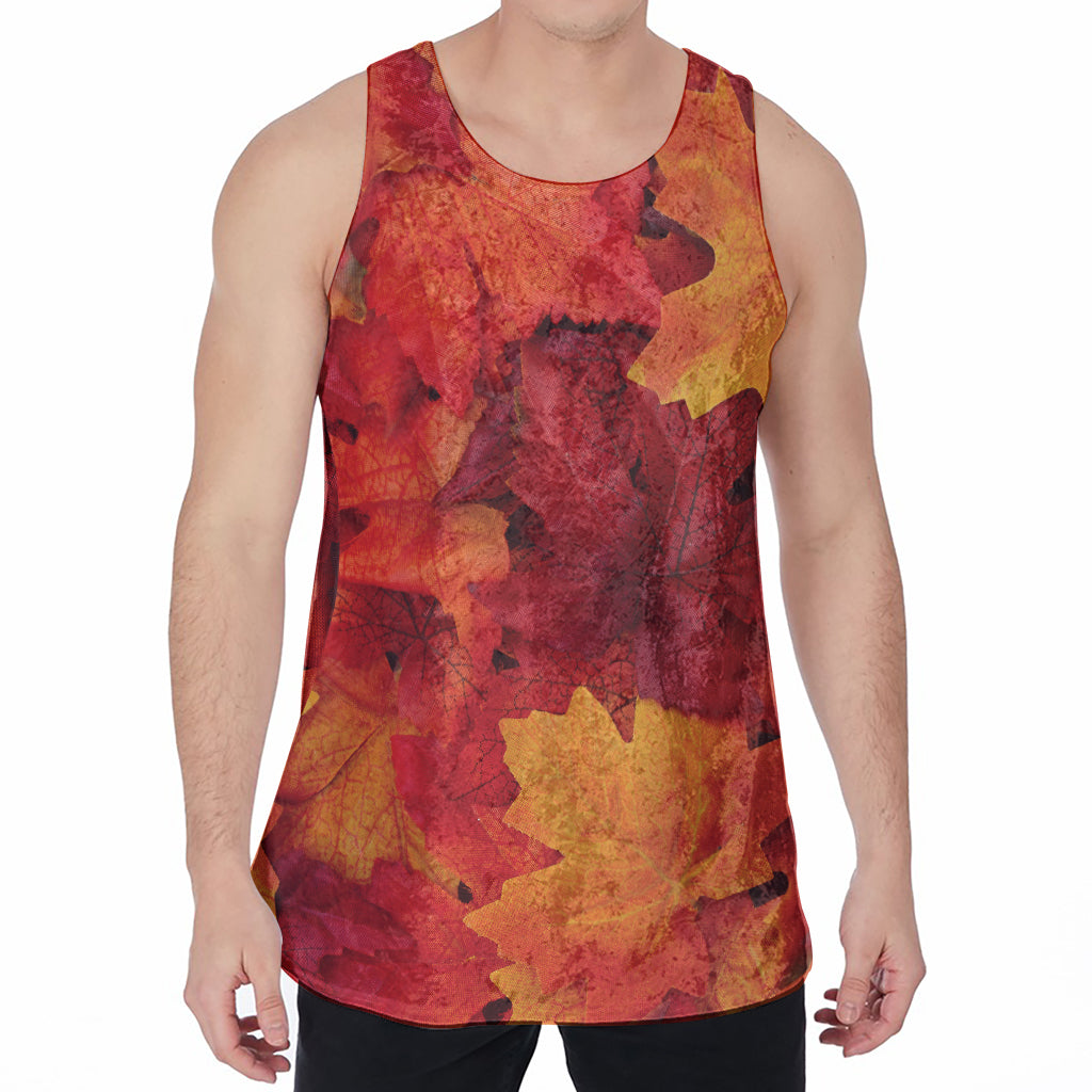 Autumn Maple Leaf Print Men's Velvet Tank Top