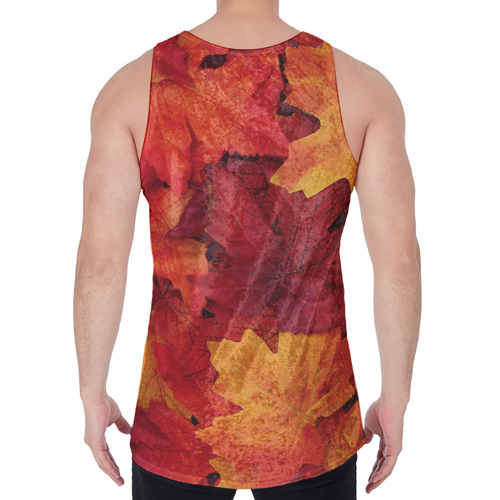 Autumn Maple Leaf Print Men's Velvet Tank Top