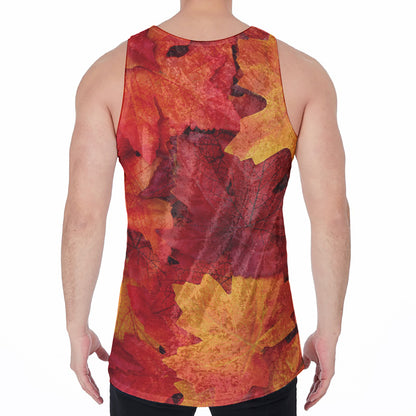 Autumn Maple Leaf Print Men's Velvet Tank Top