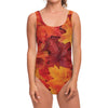 Autumn Maple Leaf Print One Piece Swimsuit