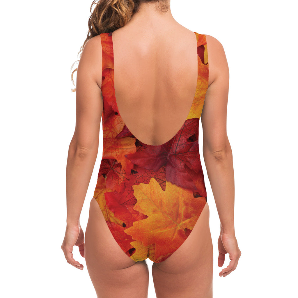 Autumn Maple Leaf Print One Piece Swimsuit