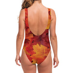 Autumn Maple Leaf Print One Piece Swimsuit