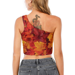 Autumn Maple Leaf Print One Shoulder Crop Top