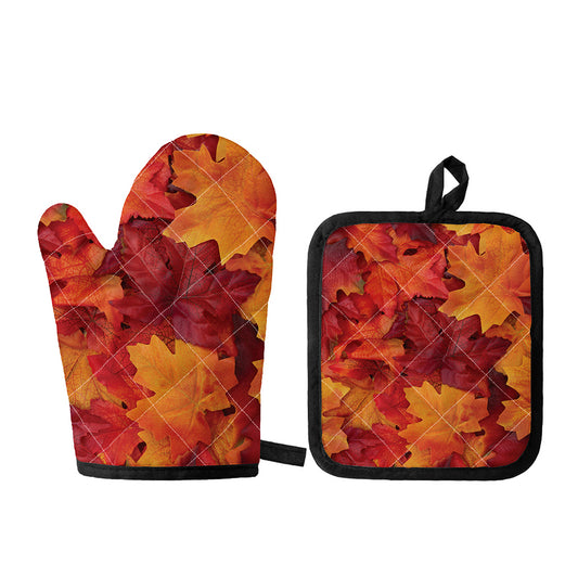 Autumn Maple Leaf Print Oven Mitt And Pot Holder Set