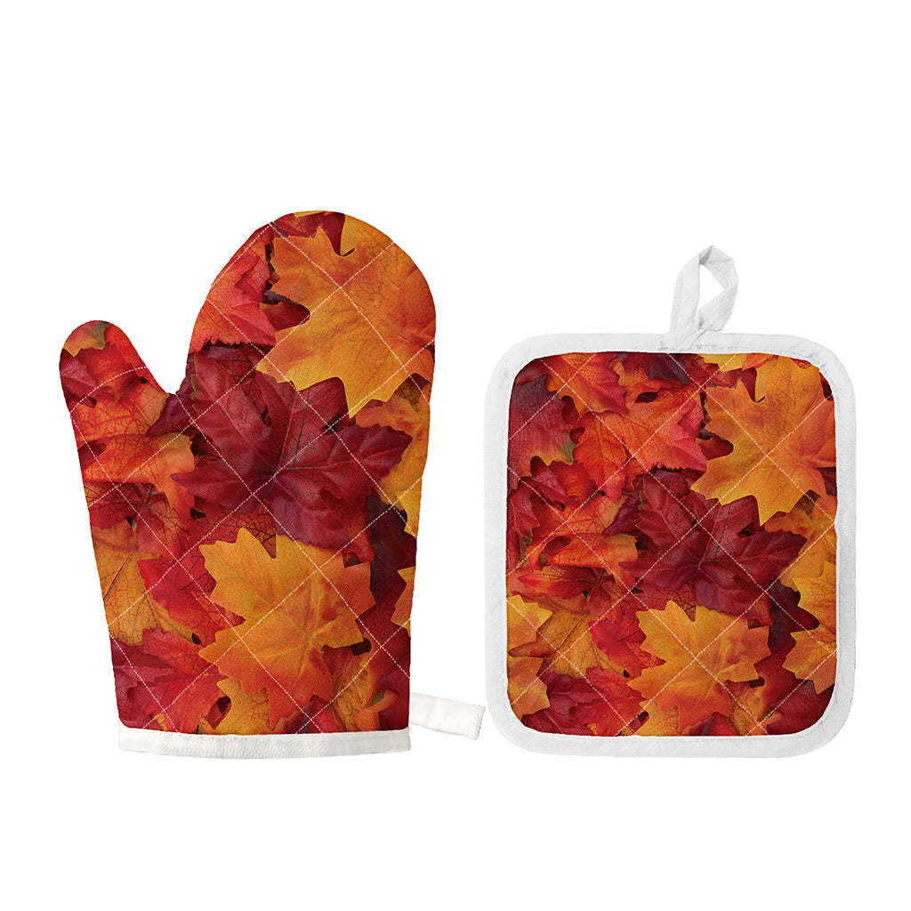 Autumn Maple Leaf Print Oven Mitt And Pot Holder Set