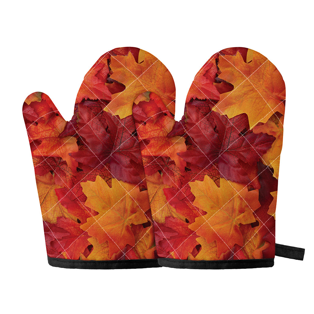 Autumn Maple Leaf Print Oven Mitts