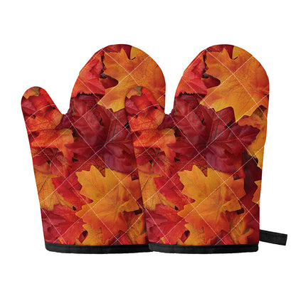 Autumn Maple Leaf Print Oven Mitts