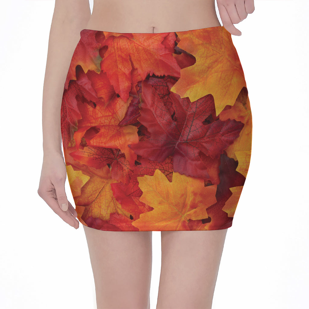 Autumn Maple Leaf Print Pencil Mini Skirt