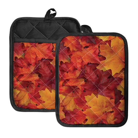 Autumn Maple Leaf Print Pot Holders With Pocket